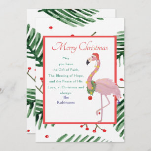 Cartes Pour Fêtes Annuelles Noël Père Noël Flamant rose rose Vert Noël Wreath