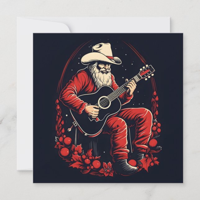 Cartes Pour Fêtes Annuelles Noël père Noël jouant de la guitare (Devant)