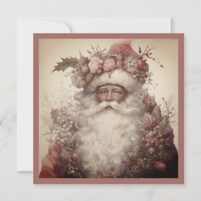 Cartes Pour Fêtes Annuelles Noël Père Noël Noir - Floral Rococo & Rose (Devant)