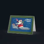 Cartes Pour Fêtes Annuelles Noël Père Noël russe<br><div class="desc">Cette carte de Noël amusante présente un Père Noël russe vintage voyageant sur un grand jetliner. À l'intérieur.</div>