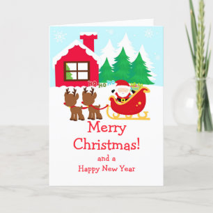 Cartes Pour Fêtes Annuelles Noël Père Noël Sleigh & Reindeer Joyeux Noël