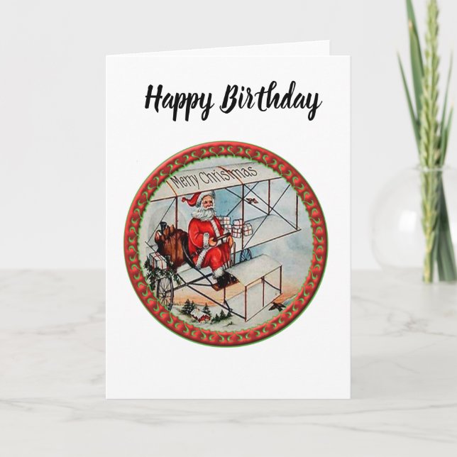 Cartes Pour Fêtes Annuelles Noël Père Noël volant un vieil avion (Devant)