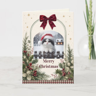 Cartes Pour Fêtes Annuelles Noël personnalisé avec ruban rouge et verdure aqua