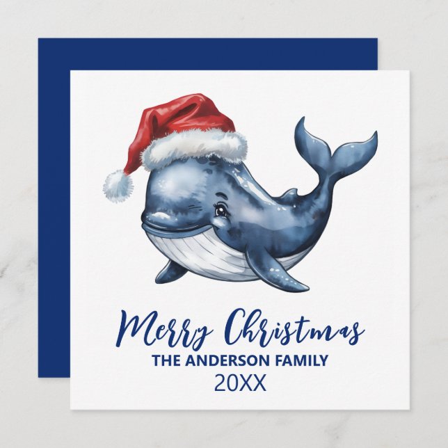 Cartes Pour Fêtes Annuelles Noël personnalisé Baleine nautique au chapeau de P (Devant / Derrière)