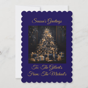 Cartes Pour Fêtes Annuelles Noël personnalisé bleu marine et or vintage