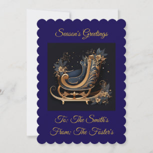 Cartes Pour Fêtes Annuelles Noël personnalisé bleu marine et or vintage