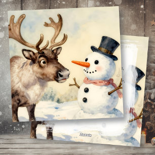 Cartes Pour Fêtes Annuelles Noël personnalisé Bonhomme de neige et Renne