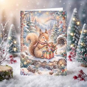 Cartes Pour Fêtes Annuelles Noël personnalisé écureuil aquarelle