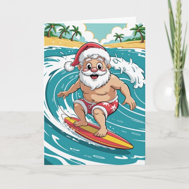 Cartes Pour Fêtes Annuelles Noël personnalisé Palmier Tropical Plage Surf  (Devant)