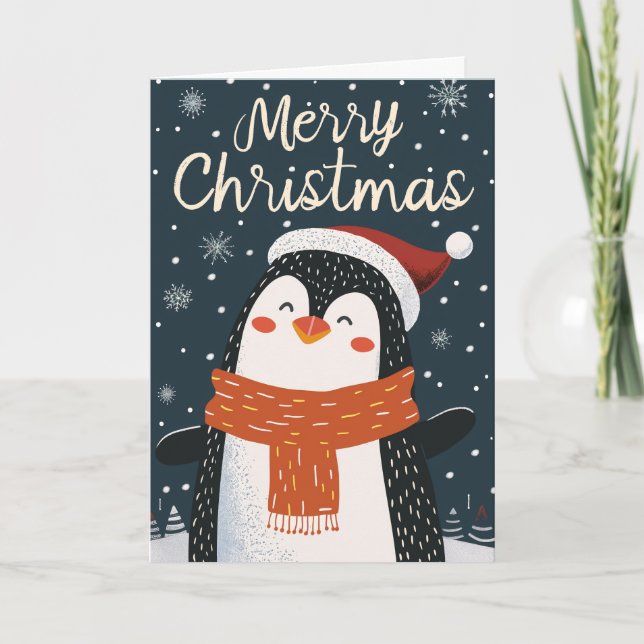 Cartes Pour Fêtes Annuelles Noël personnalisé Pingouin mignon (Devant)