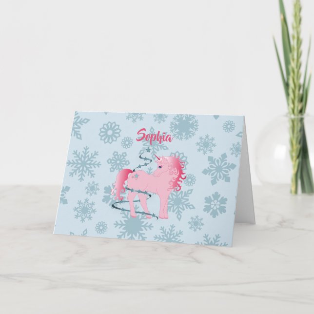 Cartes Pour Fêtes Annuelles Noël Personnalisé Unicorne rose Fille Flambeau de  (Devant)
