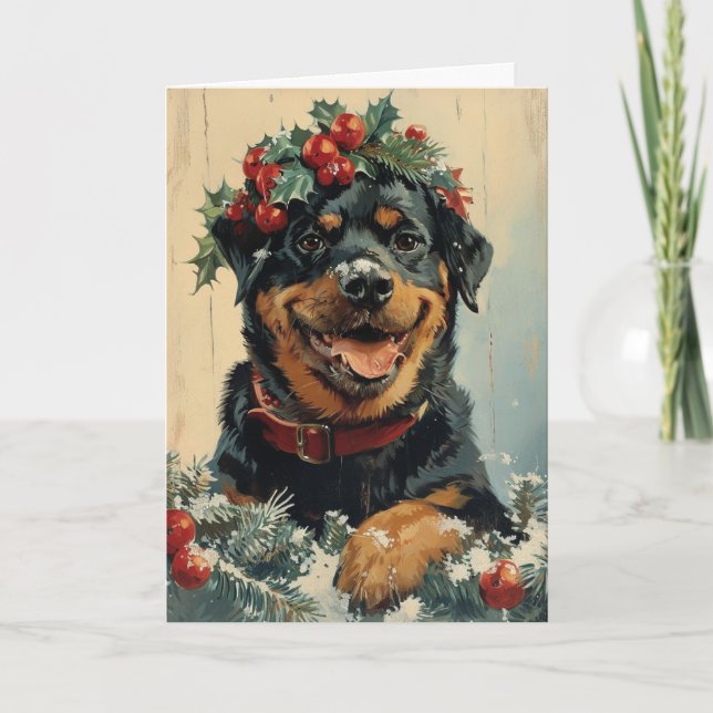 Cartes Pour Fêtes Annuelles Noël personnalisé vintage Rottweiler (Devant)