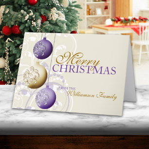 Cartes Pour Fêtes Annuelles Noël Personnalisé Violet et Or Fêtard