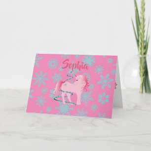 Cartes Pour Fêtes Annuelles Noël Personnelle Unicorne Rose Girl Snowflake