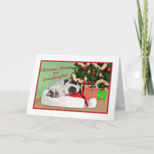 Cartes Pour Fêtes Annuelles Noël, petite-fille, chat de sommeil, casquette de