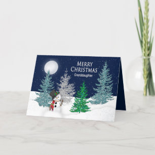 Cartes Pour Fêtes Annuelles Noël - petite-fille - neige et bonhomme de neige