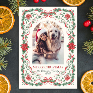 Cartes Pour Fêtes Annuelles Noël Photo Arche de feuillage botanique rouge