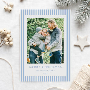 Cartes Pour Fêtes Annuelles Noël Photo Bandes Minimes Bleu Clair