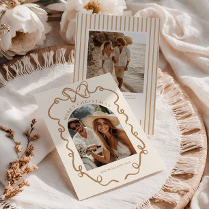 Cartes Pour Fêtes Annuelles Noël Photo de Famille Bohème avec Ruban Fantaisist