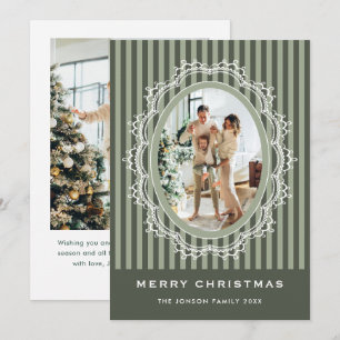 Cartes Pour Fêtes Annuelles Noël Photo Dentelle Vintage et Rayures de Sauge