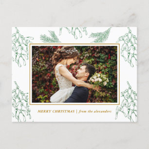 Cartes Pour Fêtes Annuelles Noël Photo Élégante Gui Vert et Or