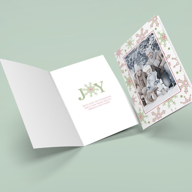 Cartes Pour Fêtes Annuelles Noël Photo Jote Jote Snowflake Typographie (Christmas photo card with a whimsical colorful snowflake design. Joy Typography.)