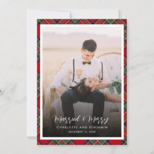Cartes Pour Fêtes Annuelles Noël photo mariée et Joyeux Tartan