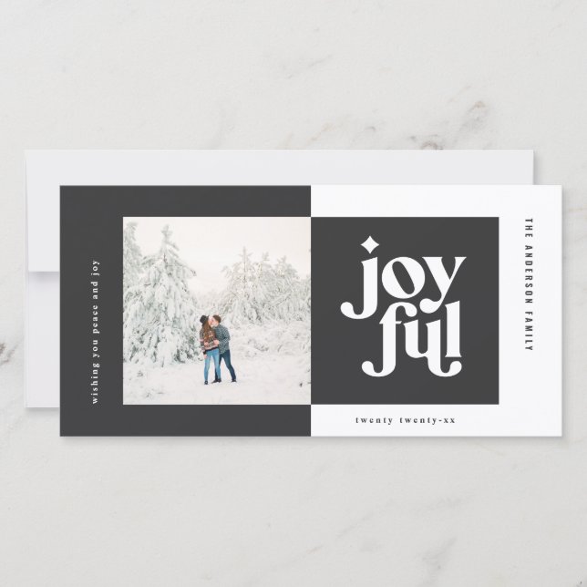 Cartes Pour Fêtes Annuelles Noël photo moderne joyeuse typographie noir (Devant)