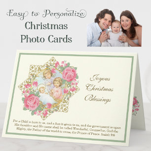 Cartes Pour Fêtes Annuelles Noël Photo Nativité Jésus anges vintages Holi