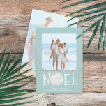 Cartes Pour Fêtes Annuelles Noel Photo Noël Blue Beach Sand Dollar<br><div class="desc">Ce design est composé d'un carte photo Noel de Noël,  d'un simple botanique,  d'un joli design typographique,  d'un style de plage de sable dollar,  d'un élégant arrière - plan océanique rustique,  bleu turquoise,  aquarelle,  avec un carte photo côtier nautique,  tropical,  de vacances.</div>