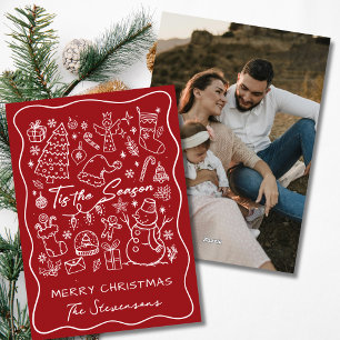 Cartes Pour Fêtes Annuelles Noël Photo Rouge & Blanc Dessiné à la Main de Mani