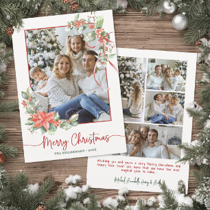 Cartes Pour Fêtes Annuelles Noël Photo Ruban Rouge Élégante Verdure