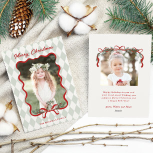 Cartes Pour Fêtes Annuelles Noël Photo Ruban Rouge Fantaisiste