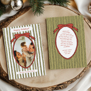 Cartes Pour Fêtes Annuelles Noël Photo Ruban Rouge Fantaisiste Rayures Vertes