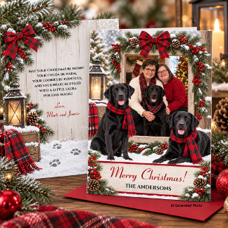 Cartes Pour Fêtes Annuelles Noël photo rustique en carreau de buffle avec Lab 