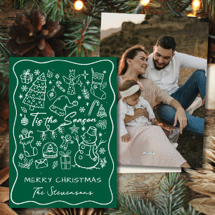 Cartes Pour Fêtes Annuelles Noël Photo Vert Pin Dessiné à la Main Fantaisiste