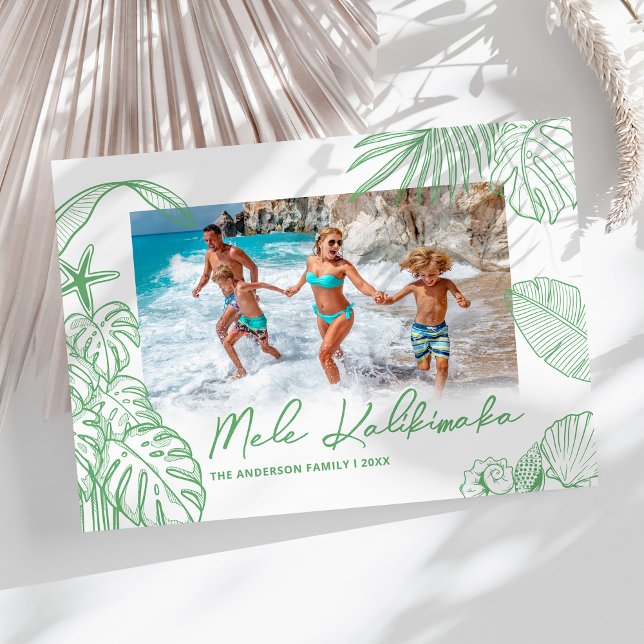 Cartes Pour Fêtes Annuelles Noël photo verte de Mele Kalikimaka (Créateur téléchargé)