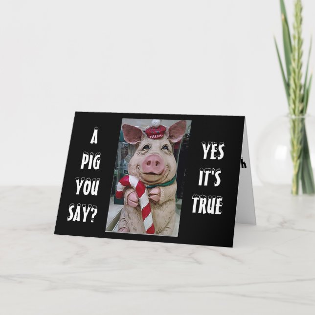 CARTES POUR FÊTES ANNUELLES NOËL PIG/SON SUCRE DE CANNE POUR VOUS CETTE ANNÉE (Devant)