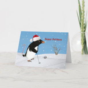 Cartes Pour Fêtes Annuelles Noël, Pingouin Jouer Au Golf