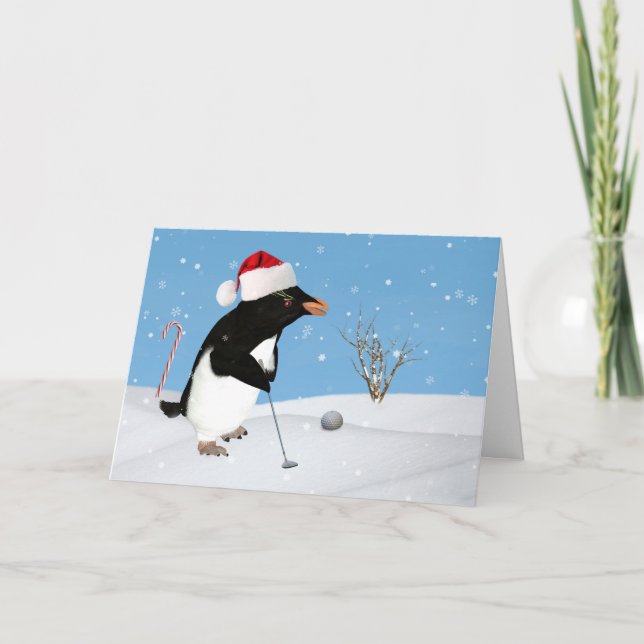 Cartes Pour Fêtes Annuelles Noël, Pingouin Jouer Au Golf (Devant)