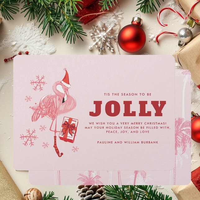 Cartes Pour Fêtes Annuelles Noël Pink Flamant rose Tropical Beach (Pink Flamingo Tropical Beach Christmas Holiday Card)