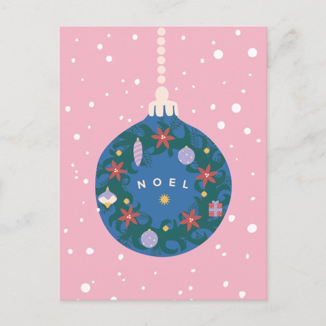 Cartes Pour Fêtes Annuelles Noel Pink Ornament Illustré Noël (Devant)