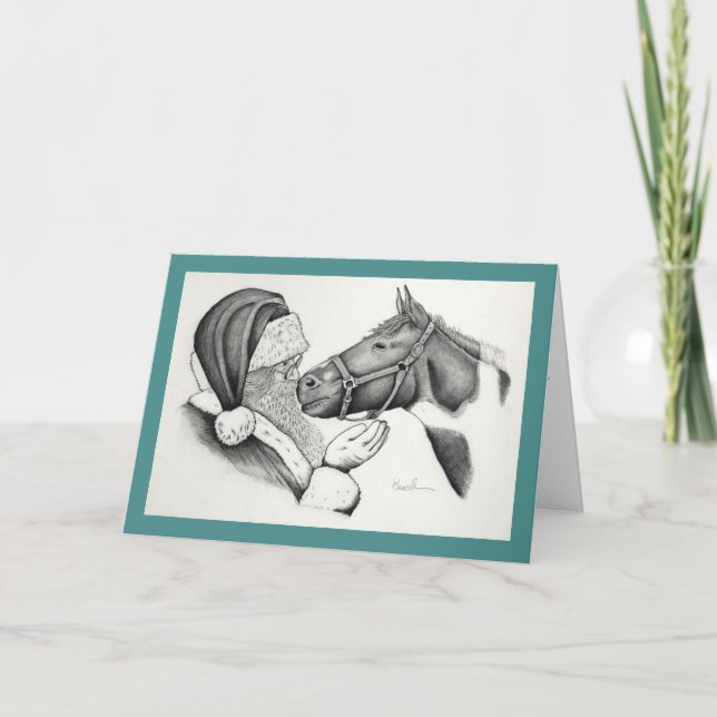 Cartes Pour Fêtes Annuelles Noël Pinto Paint Horse et Père Noël (Devant)