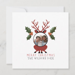 Cartes Pour Fêtes Annuelles Noël Plaid Renne avec Photo Personnalisée