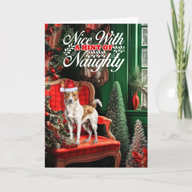 Cartes Pour Fêtes Annuelles Noël Podengo Pequeno Chien Naughty ou Nice (Devant)