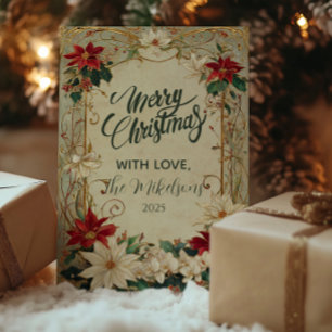 Cartes Pour Fêtes Annuelles Noël Poinsettia et Houx Vintage