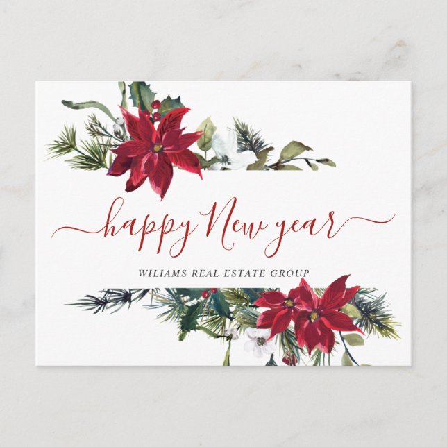 Cartes Pour Fêtes Annuelles Noël Poinsettia Mistletoe Salutation d'entreprise (Devant)