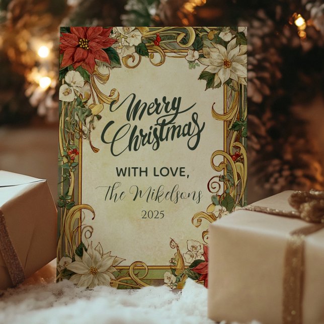 Cartes Pour Fêtes Annuelles Noël Poinsettia vintage (Créateur téléchargé)