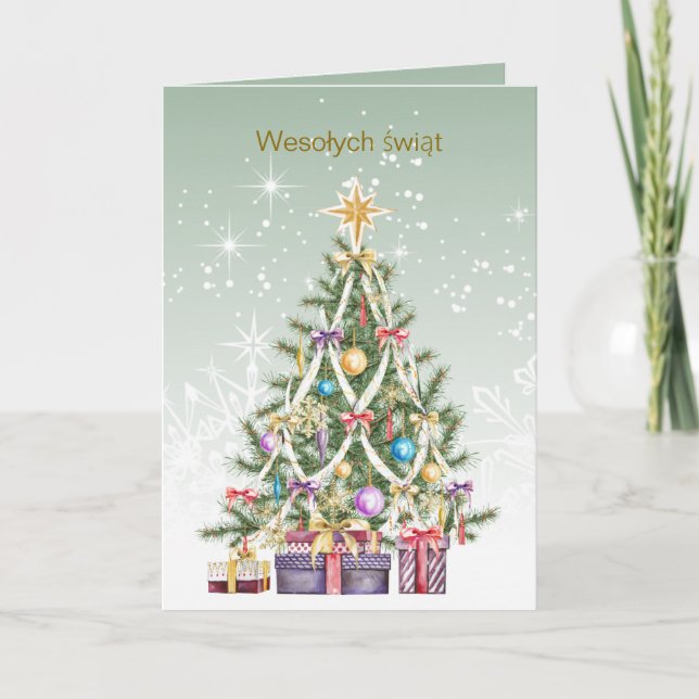 Cartes Pour Fêtes Annuelles Noël polonais - arbre coloré avec cadeaux (Devant)