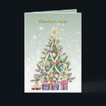 Cartes Pour Fêtes Annuelles Noël polonais - arbre coloré avec cadeaux<br><div class="desc">Arbre de Noël avec beaucoup de décorations et cadeaux dressés contre un arrière - plan vert pâle aux étoiles pétillantes. Le texte polonais devant la carte dit : Joyeux Noël. À l'intérieur en polonais aussi : Joyeux Noël et bonne année</div>